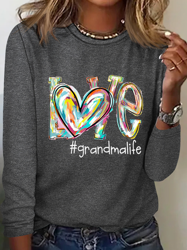 Women's Love Grandma Life Cotton-Blend Casual Cat Crew Neck Long Sleeve Shirt - Modetalente - Modalova