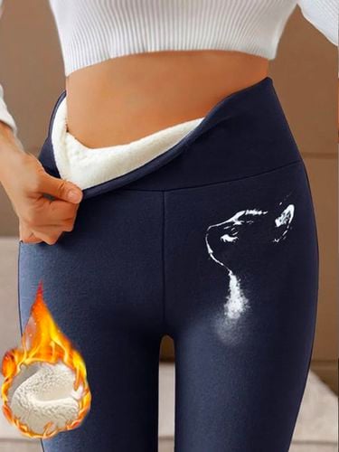 Casual Fluff/Granular Fleece Fabric Cat Loose Leggings - Just Fashion Now - Modalova