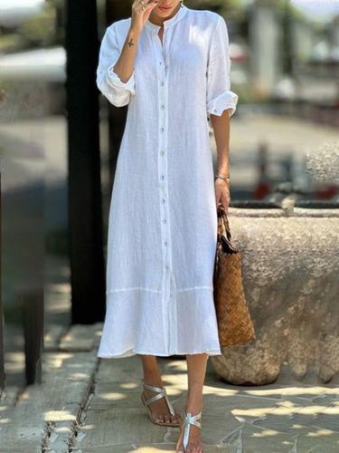 Casual Plain Cotton Dress - Just Fashion Now - Modalova