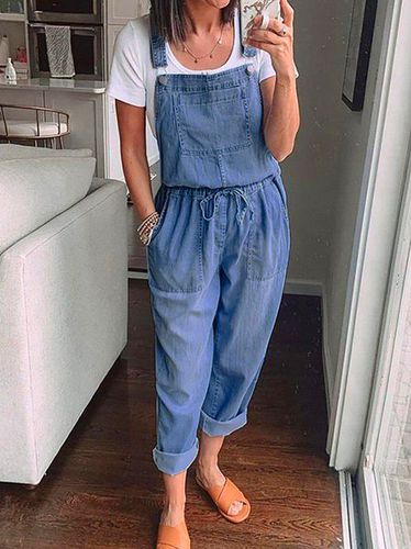 Denim Casual Washing Process Denim Bib Pants - Modetalente - Modalova