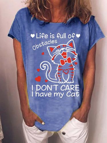 Women's Life Is Full Of Obatacles I Don'T Care I Have My Cat Funny Graphic Printing Cat Crew Neck Casual Cotton T-Shirt - Just Fashion Now - Modalova