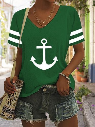 Sea Casual V Neck Anchor T-Shirt - Just Fashion Now - Modalova