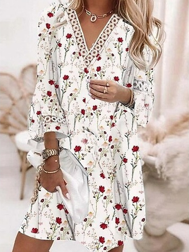 Lace Floral Casual Loose Dress - Modetalente - Modalova