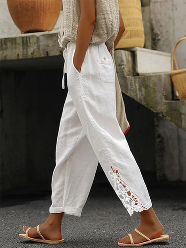 Linen Plain Cotton And Linen Lace Pants - Just Fashion Now UK - Modalova