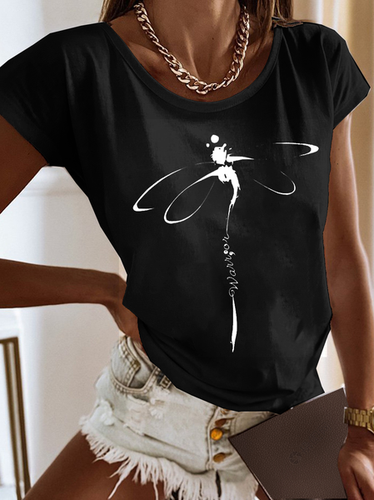 Casual Jersey Dragonfly Loose T-Shirt - Just Fashion Now - Modalova