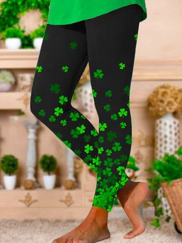 St. Patrick's Day Tight Four-Leaf Clover Casual Leggings - Just Fashion Now - Modalova