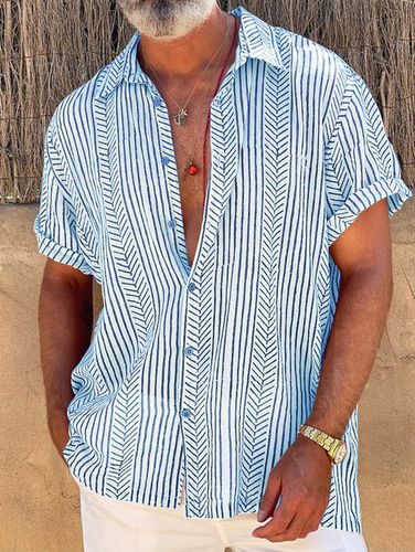 Retro Striped Chest Pocket Short Sleeve Shirt - Modetalente - Modalova