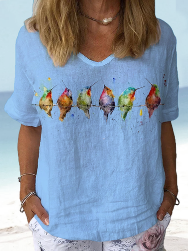 Women's Watercolor Hummingbirds Print Lounge Top - Just Fashion Now - Modalova