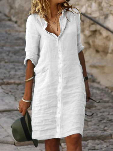 Cotton And Linen Loose Linen Plain Dress - Just Fashion Now - Modalova