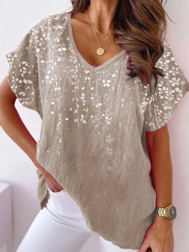 Linen V Neck Floral Casual Shirt - Just Fashion Now - Modalova