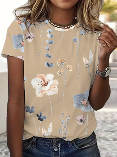 Jersey Loose Floral Casual T-Shirt - Just Fashion Now - Modalova