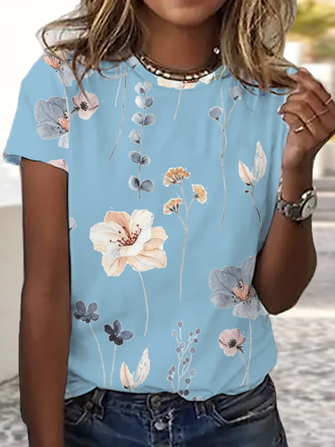 Jersey Loose Floral Casual T-Shirt - Modetalente - Modalova