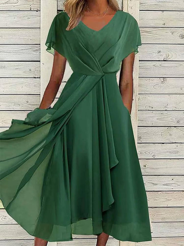 V Neck Elegant Chiffon Plain Dress - Just Fashion Now - Modalova