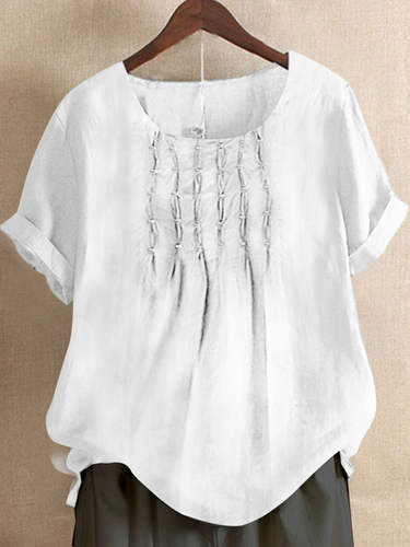 Cotton And Linen Linen Crew Neck Shirt - Just Fashion Now - Modalova