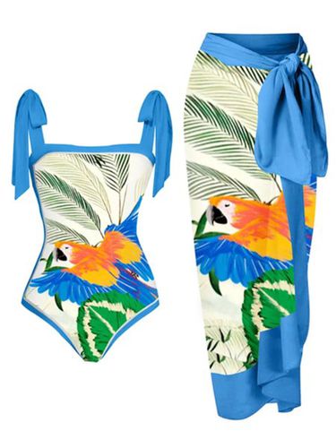 Vacation Abstract Printing Scoop Neck One Piece With Cover Up - Just Fashion Now - Modalova