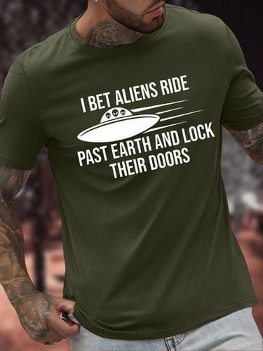 Men's I Bet Aliens Ride Past Earth And Lock Their Doors Funny Graphic Printing Casual Text Letters Cotton Loose T-Shirt - Modetalente - Modalova