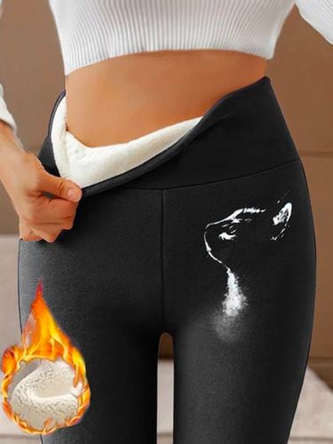 Casual Fluff/Granular Fleece Fabric Cat Loose Leggings - Just Fashion Now - Modalova