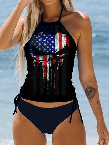 Crew Neck America Flag Printing Vacation Tankini - Just Fashion Now - Modalova