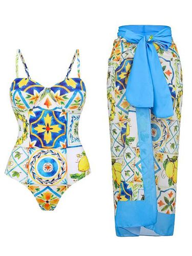 Vacation Abstract Printing Notched One Piece With Cover Up - Just Fashion Now - Modalova