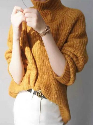 Plain Turtleneck Casual Sweater - Modetalente - Modalova