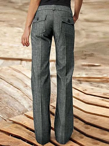 Buttoned Casual Solid Flap Pocket Button Up Mid Rise Straight Leg Pants - Just Fashion Now - Modalova