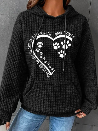 Women's Dog Lovers The Road To My Heart Is Paved With Paw Prints Cotton-Blend Simple Loose Hoodie - Modetalente - Modalova