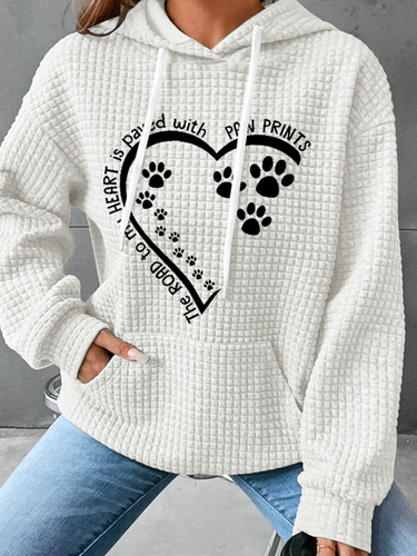 Women's Dog Lovers The Road To My Heart Is Paved With Paw Prints Cotton-Blend Simple Loose Hoodie - Modetalente - Modalova