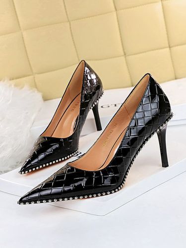 Stylish Woven Embossed Stiletto Heel Shallow Pumps - Modetalente - Modalova