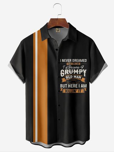 Big Size Grumpy Old Man Chest Pocket Short Sleeve Bowling Shirt - Modetalente - Modalova