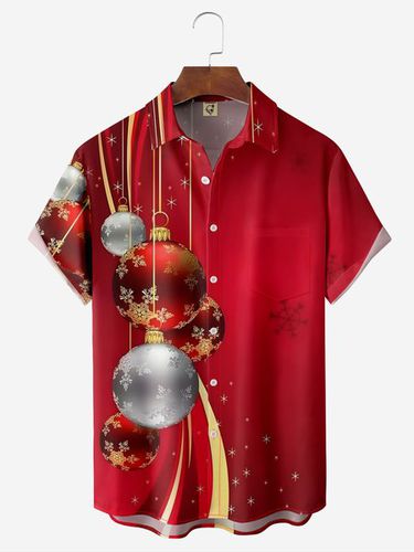 Christmas Decorated Chest Pocket Short Sleeve Casual Shirt - Modetalente - Modalova