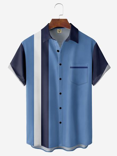 Football Striped Chest Pocket Short Sleeve Bowling Shirt - Modetalente - Modalova