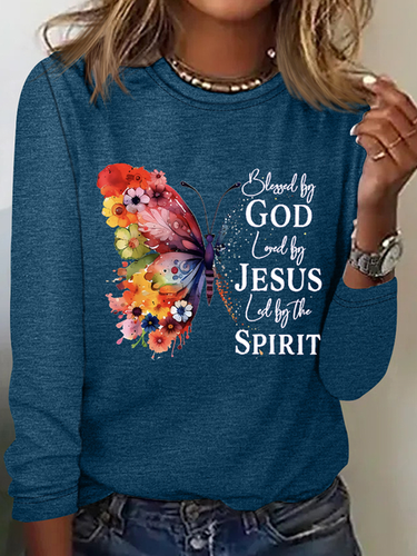 Blessed By God Loved By Jesus Led By The Spirit Casual Butterfly Shirt - Modetalente - Modalova