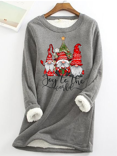 Joy To The World Gnome Santa Claus Crew Neck Casual Fleece Sweatshirt - Modetalente - Modalova