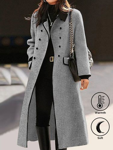 Plain Pocket Stitching Elegant Shawl Collar Coat - Just Fashion Now - Modalova