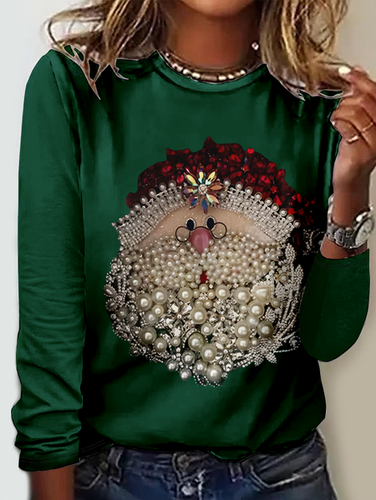 Women's Christmas Santa Claus Print Casual Crew Neck Regular Fit Long Sleeve Shirt - Modetalente - Modalova