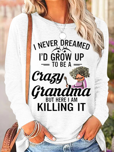 Funny Letter Grandma Crew Neck Casual Text Letters Long Sleeve Shirt - Modetalente - Modalova