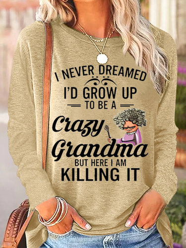 Funny Letter Grandma Crew Neck Casual Text Letters Long Sleeve Shirt - Modetalente - Modalova