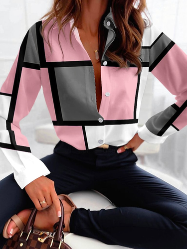 Casual Loose Color Block Blouse - Just Fashion Now - Modalova