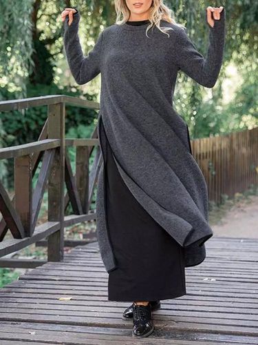 Loose Casual Slit Maxi Sweater Dress - Just Fashion Now - Modalova