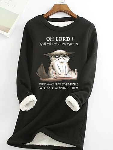 Women's Funny Word Oh Lord Give Me The Strength To Walk Away From Stupid People Without Slapping Them Cat Casual Crew Neck Sweatshirt - Modetalente - Modalova