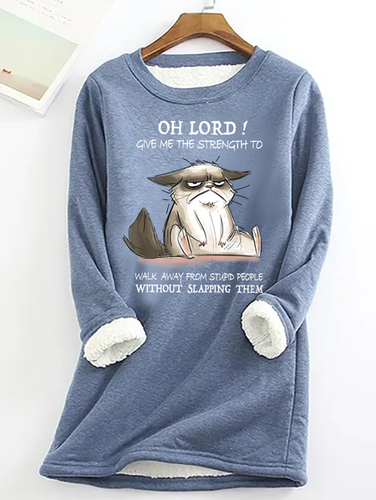 Women's Funny Word Oh Lord Give Me The Strength To Walk Away From Stupid People Without Slapping Them Cat Casual Crew Neck Sweatshirt - Modetalente - Modalova