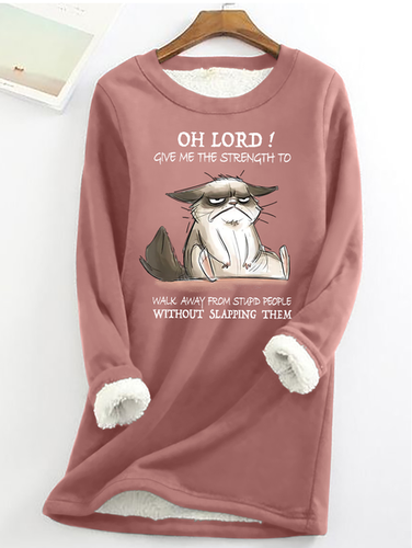 Women's Funny Word Oh Lord Give Me The Strength To Walk Away From Stupid People Without Slapping Them Cat Casual Crew Neck Sweatshirt - Modetalente - Modalova