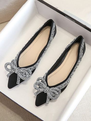 Sparkling Rhinestone Bowknot Fashion Flat Shallow Shoes - Modetalente - Modalova
