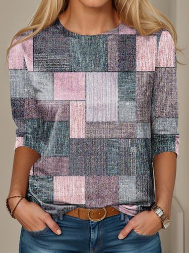 Loose Jersey Casual Multicolor Block T-Shirt - Just Fashion Now - Modalova