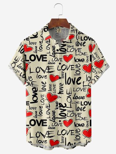 Valentine Love Heart Chest Pocket Short Sleeve Hawaiian Shirt - Modetalente - Modalova