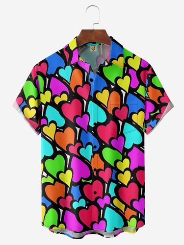 Valentine Heart Chest Pocket Short Sleeve Casual Shirt - Modetalente - Modalova