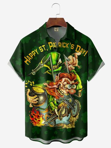 St. Patrick's Day Chest Pocket Short Sleeve Hawaiian Shirt - Modetalente - Modalova