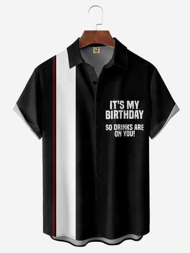 Today's Birthday Chest Pocket Short Sleeve Bowling Shirt - Modetalente - Modalova