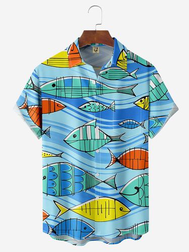 Fish Chest Pocket Short Sleeve Hawaiian Shirt - Modetalente - Modalova