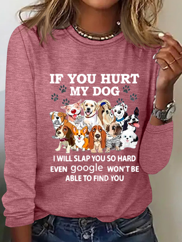 If You Hurt My Dog I Will Slap You So Hard Text Letters Cotton-Blend Simple Shirt - Modetalente - Modalova